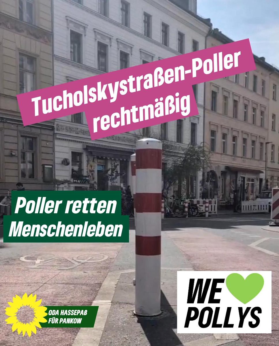 Der #Poller an der #Tucholskystraße ist rechtmäßig, entschied heute das Berliner Verwaltungsgericht. Diese gerichtliche Entscheidung priorisiert die Sicherheit der Berliner*innen. Das ist wunderbar und Rückenwind für die #verkerswende.
Poller retten Menschenleben!
#We💚POLLYS