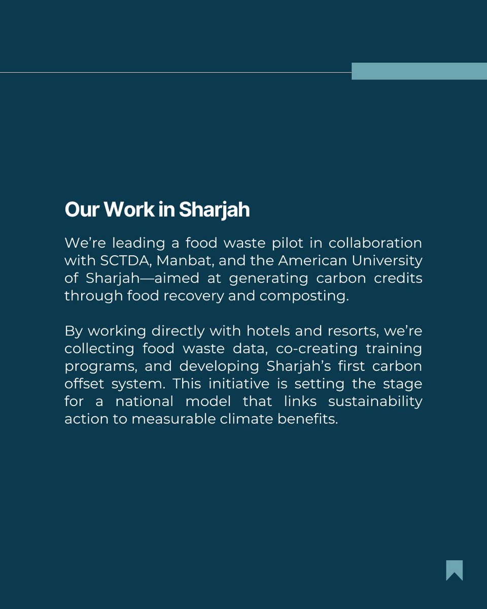 We compiled some out-of-the-box #foodwaste strategies that hotels can use to reduce impact and engage guests — from smart bins to leftover pop-up menus. 🍽️

In #Sharjah, we’re putting these ideas into action through a #carbon credit pilot with hotels and resorts. ♻️🌍