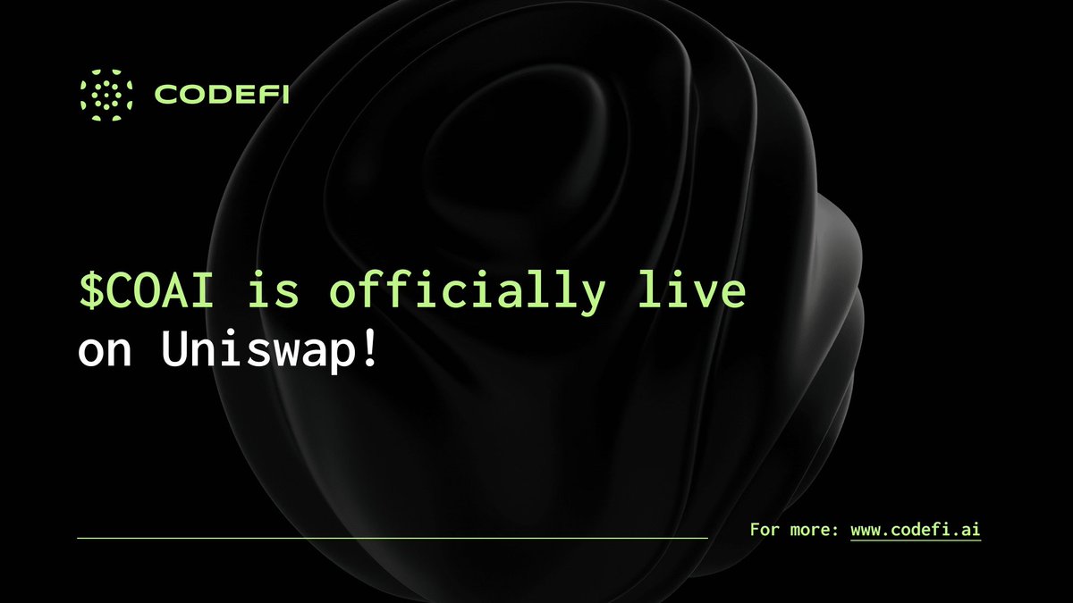 CodefiAI's tweet image. 🚨 $COAI is LIVE on Uniswap!
The AI-powered DeFi era starts now.
✅ Official Contract:
0x59460a224EeE707Ef96014b9a9F81c6999F5B2F9