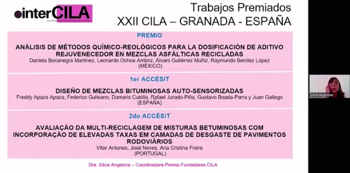#Carreterasyalgomas Andrea Peris (@perisandru) on Twitter photo La Dra. Silvia Angelone menciona los Trabajos Premiados del <a href="/XXIICILA/">XXII CILA</a>
<a href="/GPEE_Py/">Grupo Paraguay Eventos & Emprendimientos</a> <a href="/apc_py/">Asociación Paraguaya de Carreteras</a> <a href="/interCILA/">inter CILA</a> <a href="/CILA_Congreso/">CILA Congreso Ibero Latinoamericano del Asfalto</a>
#CILA2025 #InfraestructuraVial #Investigación #Innovación #PremioFundadores #intercila La Dra. Silvia Angelone menciona los Trabajos Premiados del <a href="/XXIICILA/">XXII CILA</a>
<a href="/GPEE_Py/">Grupo Paraguay Eventos & Emprendimientos</a> <a href="/apc_py/">Asociación Paraguaya de Carreteras</a> <a href="/interCILA/">inter CILA</a> <a href="/CILA_Congreso/">CILA Congreso Ibero Latinoamericano del Asfalto</a>
#CILA2025 #InfraestructuraVial #Investigación #Innovación #PremioFundadores #intercila