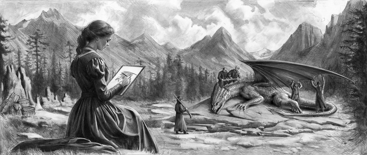 jesserintaylor1's tweet image. Hello all!
The Memoirs of Lady Trent Kickstarter is now live and I’d like to share the original drawings here used for the reverse dust jacket of the book!
kickstarter.com/projects/wrait…