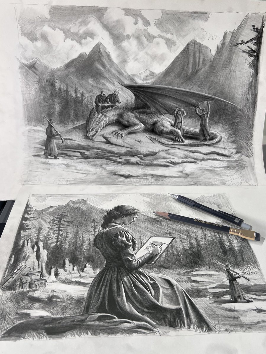 jesserintaylor1's tweet image. Hello all!
The Memoirs of Lady Trent Kickstarter is now live and I’d like to share the original drawings here used for the reverse dust jacket of the book!
kickstarter.com/projects/wrait…