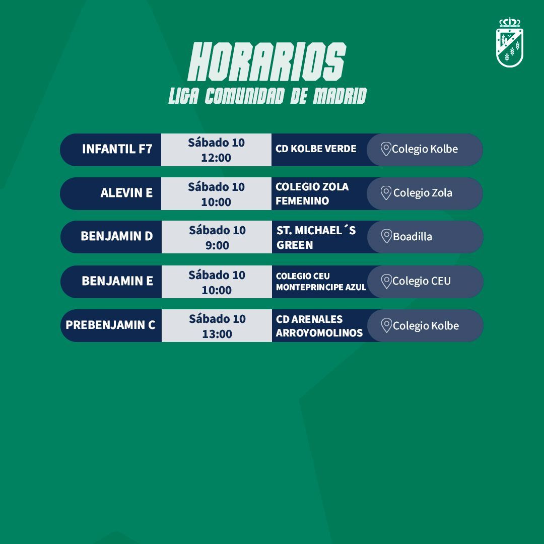 HORARIOS🟢

¡Arrancamos mayo con partidazos decisivos! Este fin de semana no es uno cualquiera… ¡Nos jugamos muchísimo! 🔥 

Patrocinadores oficiales #CooperVision #CopyArte @clinicaphyos @cirilo_lopez_serrano_sl #EstrellaGalicia

#vamosverdes #forzacañada #lacañadaisallin 💚