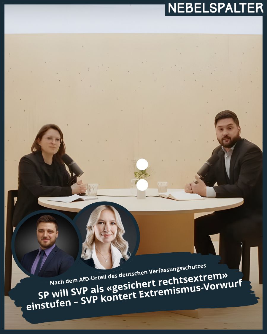 Nebelspalter (@nebelspalter) on Twitter photo Die Co-Präsidenten der <a href="/spschweiz/">SP Schweiz</a> wollen die <a href="/SVPch/">SVP Schweiz</a> als «gesichert rechtsextrem» einstufen. SVP-Nationalräte sind über die Aussage der SP-Spitze entsetzt. Alles, was rechts von der Mitte stehe, werde von der SP sofort als rechtsextrem abgestempelt.
➡️ buff.ly/Yuo4DPP Die Co-Präsidenten der <a href="/spschweiz/">SP Schweiz</a> wollen die <a href="/SVPch/">SVP Schweiz</a> als «gesichert rechtsextrem» einstufen. SVP-Nationalräte sind über die Aussage der SP-Spitze entsetzt. Alles, was rechts von der Mitte stehe, werde von der SP sofort als rechtsextrem abgestempelt.
➡️ buff.ly/Yuo4DPP