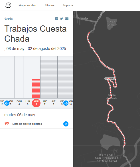 Atención conductores usuarios de Cuesta Chada. Gestionamos periodos de prohibición al tránsito por Trabajos de Vialidad en <a href="/MunidePaine/">Municipalidad de Paine</a>. Tránsito disponible entre 8 a 18hrs de Lunes a Domingo
instagram.com/reel/DJKjJG5vQ…