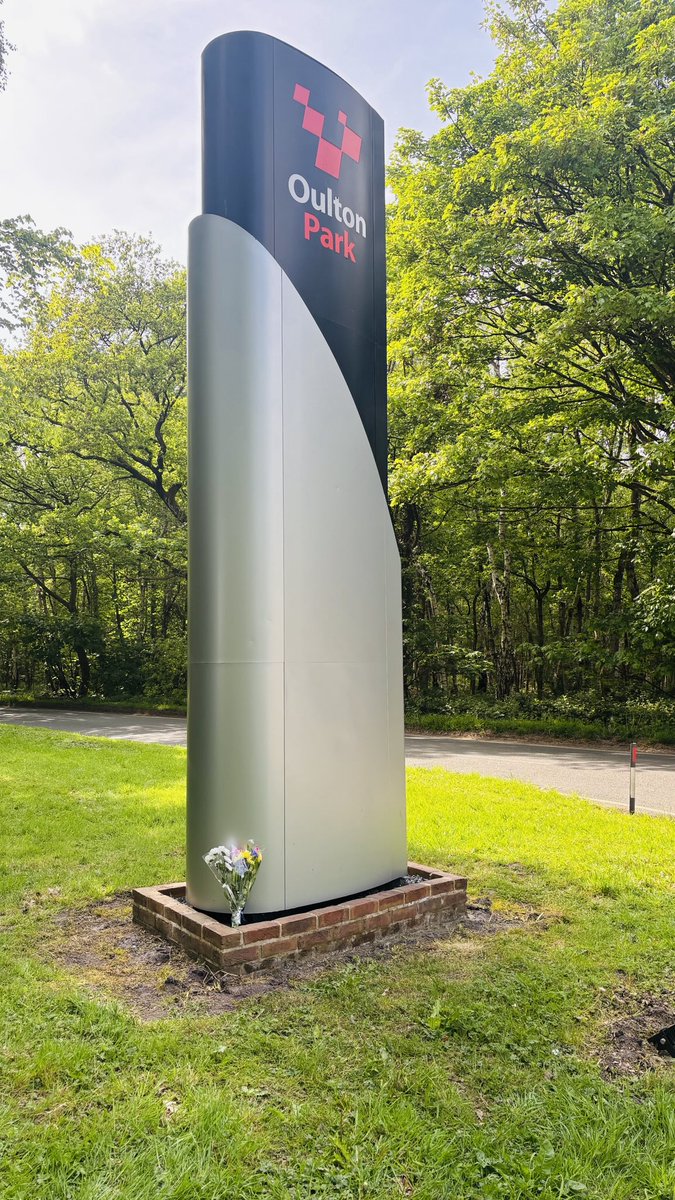 A poignant image left in tribute at Oulton Park Race Circuit for the 2 riders killed  in an 11 rider crash on the Ist race weekend of the British Superbikes season. Many tributes online to Owen Jenner, just 21 &amp; Shane Richardson, a dad of 2. ⁦<a href="/GranadaReports/">ITV Granada Reports</a>⁩ at 6