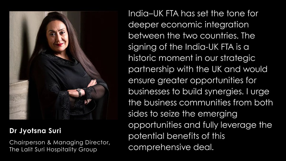 The LaLiT Hotels, Palaces & Resorts (@thelalitgroup) on Twitter photo The signing of the India-UK FTA is a historic moment in our strategic partnership with the UK and would ensure greater opportunities for businesses to build synergies.
#IndiaUKFTA
<a href="/PMOIndia/">PMO India</a> <a href="/narendramodi/">Narendra Modi</a> <a href="/DoC_GoI/">Dept of Commerce, GoI</a> <a href="/CimGOI/">Minister of Commerce and Industry</a> <a href="/PiyushGoyal/">Piyush Goyal</a> <a href="/PiyushGoyalOffc/">Piyush Goyal Office</a> <a href="/ficci_india/">FICCI</a> The signing of the India-UK FTA is a historic moment in our strategic partnership with the UK and would ensure greater opportunities for businesses to build synergies.
#IndiaUKFTA
<a href="/PMOIndia/">PMO India</a> <a href="/narendramodi/">Narendra Modi</a> <a href="/DoC_GoI/">Dept of Commerce, GoI</a> <a href="/CimGOI/">Minister of Commerce and Industry</a> <a href="/PiyushGoyal/">Piyush Goyal</a> <a href="/PiyushGoyalOffc/">Piyush Goyal Office</a> <a href="/ficci_india/">FICCI</a>