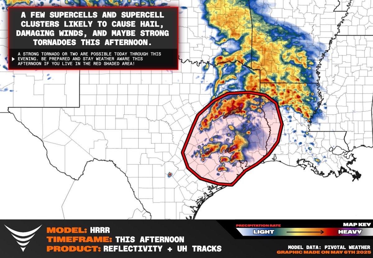 STRONG+ #TORNADO THREAT INCLUDING HOUSTON THIS AFTERNOON

A cluster of intense supercells is forecast to develop over the Texas Hill Country this morning and push east through the Texas Piney Woods this afternoon into western Louisiana.

We will be live from the Dominator 3 by