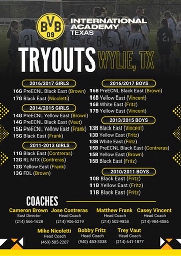 BVB International Academy North Texas (@bvbiantx) on Twitter photo Are you searching for a soccer team near Wylie? Get in touch with coach Cameron at Cameron.Brown@bvbinternationalacademy.com or reach out to any of the head coaches listed for additional details! Hope to see you on the field! #hejabvb Are you searching for a soccer team near Wylie? Get in touch with coach Cameron at Cameron.Brown@bvbinternationalacademy.com or reach out to any of the head coaches listed for additional details! Hope to see you on the field! #hejabvb