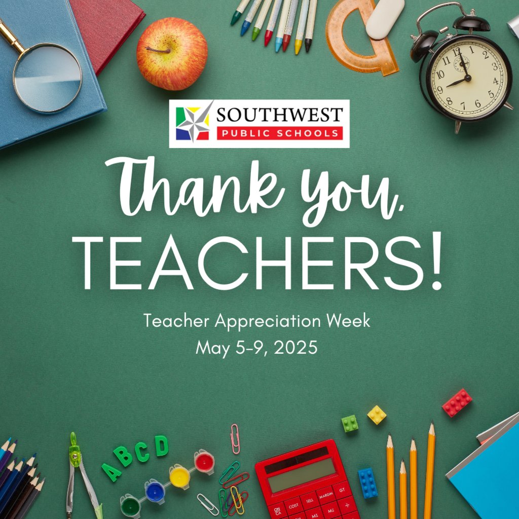 We’ve got teachers, yes we do! We’ve got teachers—how about you?! 
Join us in celebrating the amazing educators of Southwest Public Schools this Teacher Appreciation Week! 🍎