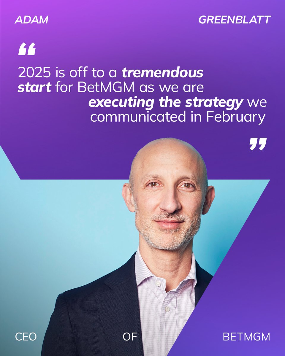 BetMGM started 2025 with continued momentum in its Q1 trading update. 🦁

Adam Greenblatt, CEO, reflects on BetMGM's performance last quarter.

View the full trading update: bit.ly/4k5yq0E

#Q1Earnings