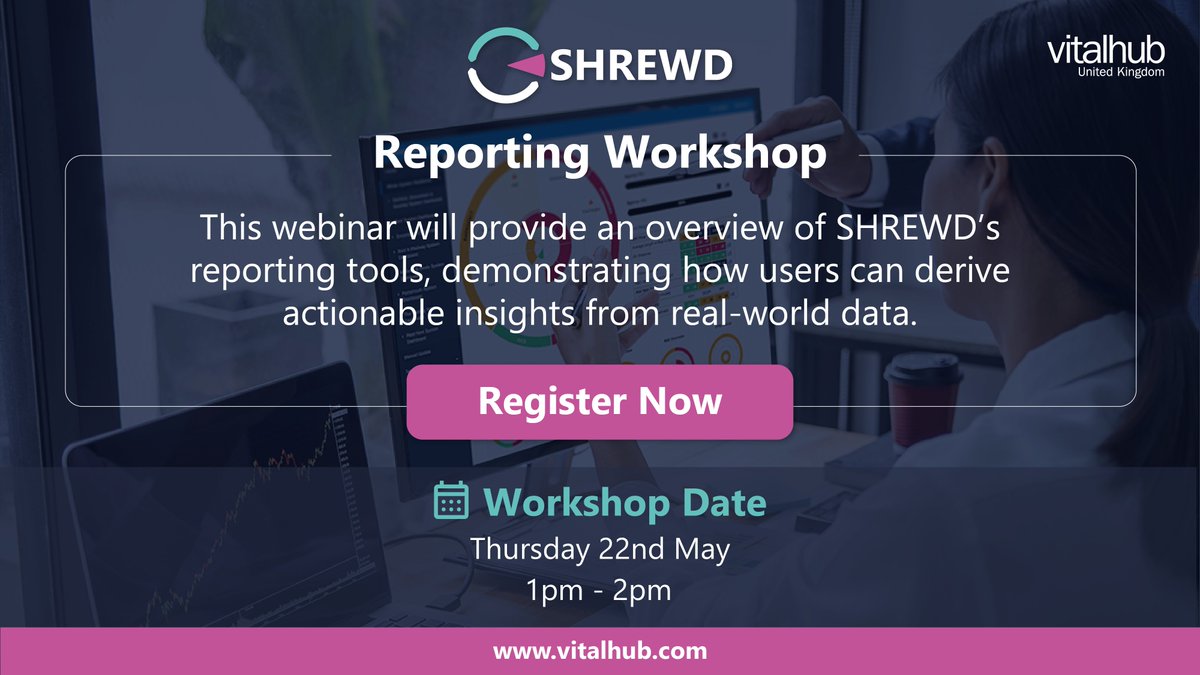 WEBINAR ANNOUNCEMENT! 📣

Join us as we introduce the latest evolution of SHREWD's reporting tool!

✅ Tour our powerful new advancements
✅ Learn how to generate actionable insights using real-world data
✅ See what's in the pipeline

Register today:

vitalhub.pulse.ly/1pwrugyghg
