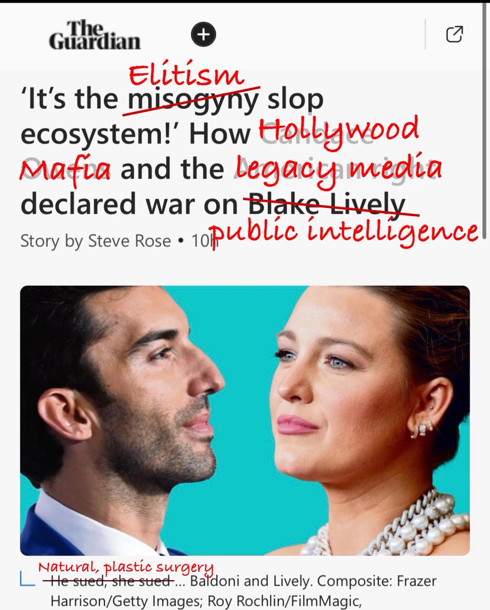 PastNomad's tweet photo. After months of efforts to silence independent voices of content creators from ALL political backgrounds covering Justin Baldoni vs. Blake Lively saga, MSM continues to push a one-sided narrative.
Dear @guardian I rewrote your headline! Hopefully you will get it right next time! https://t.co/Qf1pYa08Pk