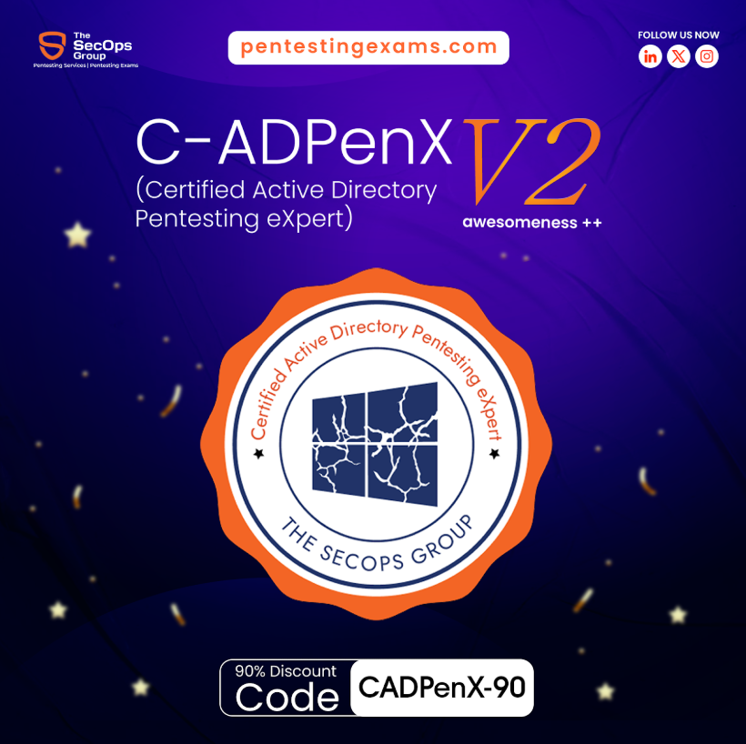 Jason Haddix (@jhaddix) on Twitter photo Our sponsor <a href="/TheSecOpsGroup/">The SecOps Group</a> just upgraded their Active Directory Pentesting exam, they have now rolled out C-ADPenX v2!
Their exams top-notch, hands-on, realistic, and relevant. If you’ve been thinking of upskilling or validating your offensive security skills, now’s the perfect Our sponsor <a href="/TheSecOpsGroup/">The SecOps Group</a> just upgraded their Active Directory Pentesting exam, they have now rolled out C-ADPenX v2!
Their exams top-notch, hands-on, realistic, and relevant. If you’ve been thinking of upskilling or validating your offensive security skills, now’s the perfect