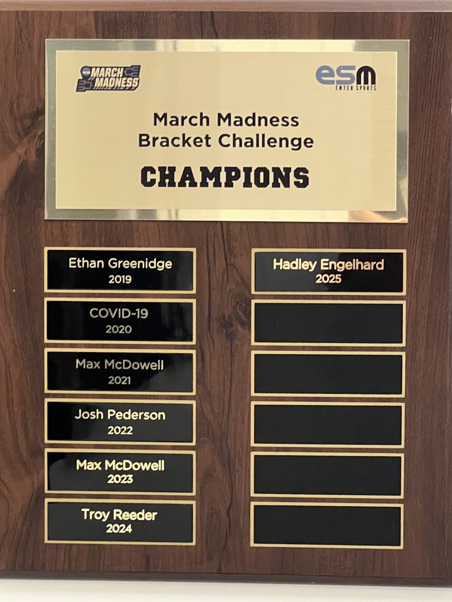 EnterSports Management (@entersportsmgmt) on Twitter photo It’s official!! <a href="/HadleyEngelhard/">Hadley Engelhard</a> is our 2025 <a href="/MarchMadnessMBB/">NCAA March Madness</a> Bracket CHAMPION! 🏆 🥇 🏀 #TeamESM
<a href="/NCAA/">NCAA</a> <a href="/NFL/">NFL</a> <a href="/NBA/">NBA</a> <a href="/MLB/">MLB</a> <a href="/NBADraft/">NBA Draft</a> <a href="/GatorsMBK/">Florida Gators Men’s Basketball</a> It’s official!! <a href="/HadleyEngelhard/">Hadley Engelhard</a> is our 2025 <a href="/MarchMadnessMBB/">NCAA March Madness</a> Bracket CHAMPION! 🏆 🥇 🏀 #TeamESM
<a href="/NCAA/">NCAA</a> <a href="/NFL/">NFL</a> <a href="/NBA/">NBA</a> <a href="/MLB/">MLB</a> <a href="/NBADraft/">NBA Draft</a> <a href="/GatorsMBK/">Florida Gators Men’s Basketball</a>