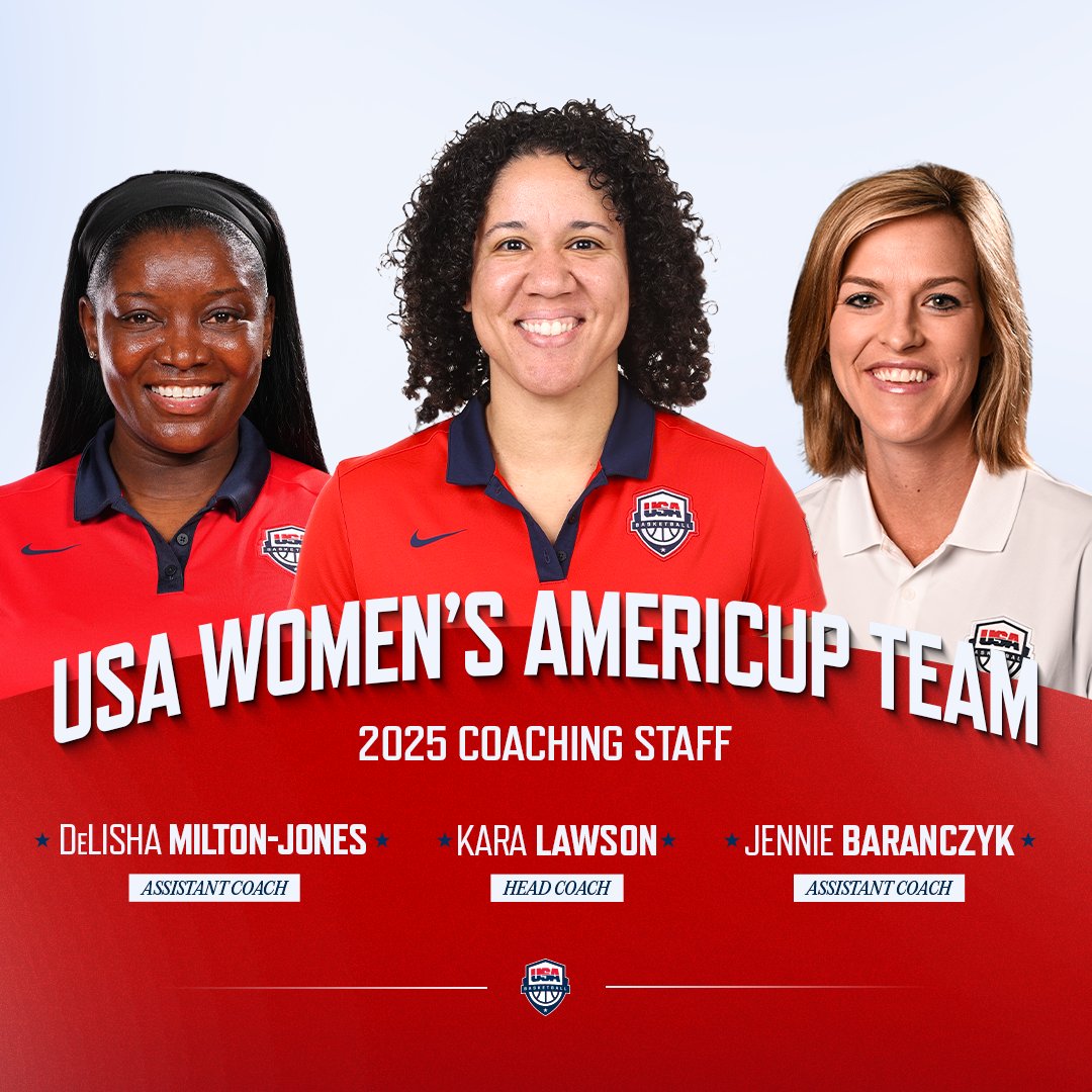 USA Basketball (@usabasketball) on Twitter photo The 2025 đşđ¸ #AmeriCupW Coaching Staff đ¤
âŚď¸ <a href="/karalawson20/">Kara Lawson</a>
âŚď¸ <a href="/DelishaMJones/">Delisha Milton-Jones</a>
âŚď¸ <a href="/SoonersCoachJB/">Jennie Baranczyk</a>
Âť usab.com/news/2025/05/2⌠The 2025 đşđ¸ #AmeriCupW Coaching Staff đ¤
âŚď¸ <a href="/karalawson20/">Kara Lawson</a>
âŚď¸ <a href="/DelishaMJones/">Delisha Milton-Jones</a>
âŚď¸ <a href="/SoonersCoachJB/">Jennie Baranczyk</a>
Âť usab.com/news/2025/05/2âŚ