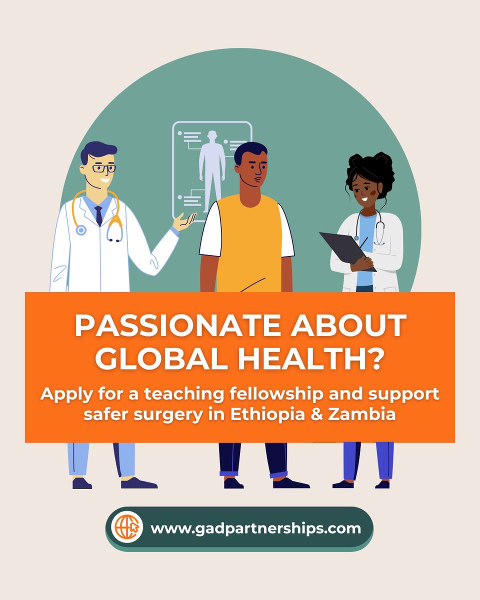 🌍Passionate about global health? Apply for a teaching fellowship and help strengthen safer surgery and anaesthesia in Ethiopia and Zambia. Be part of something impactful.👉 gadpartnerships.com

#GlobalHealth #Anaesthesia #Fellowship