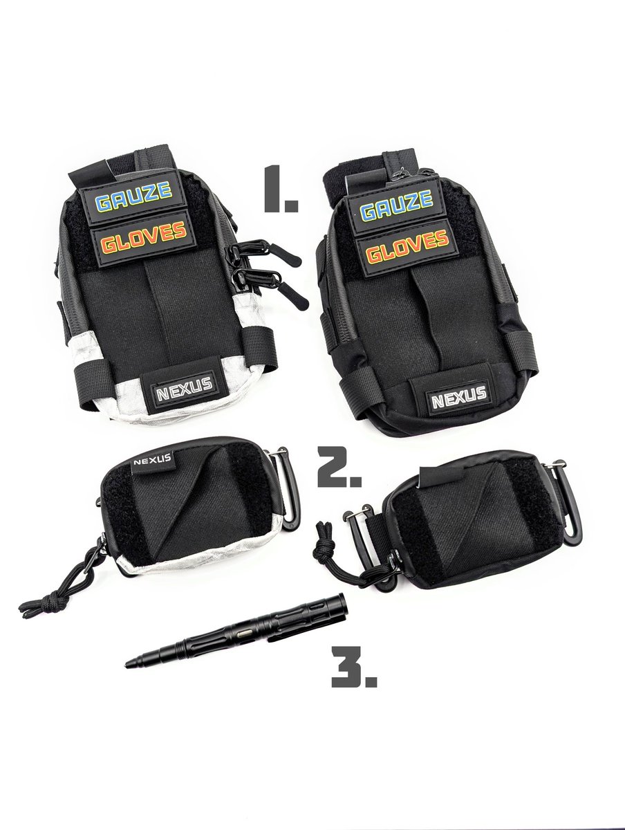 Check out some new things we have in production!

1. Glove/Gauze Dispenser Pouch
2. Mini Dispenser Pouch
3. Sabre Tacpen