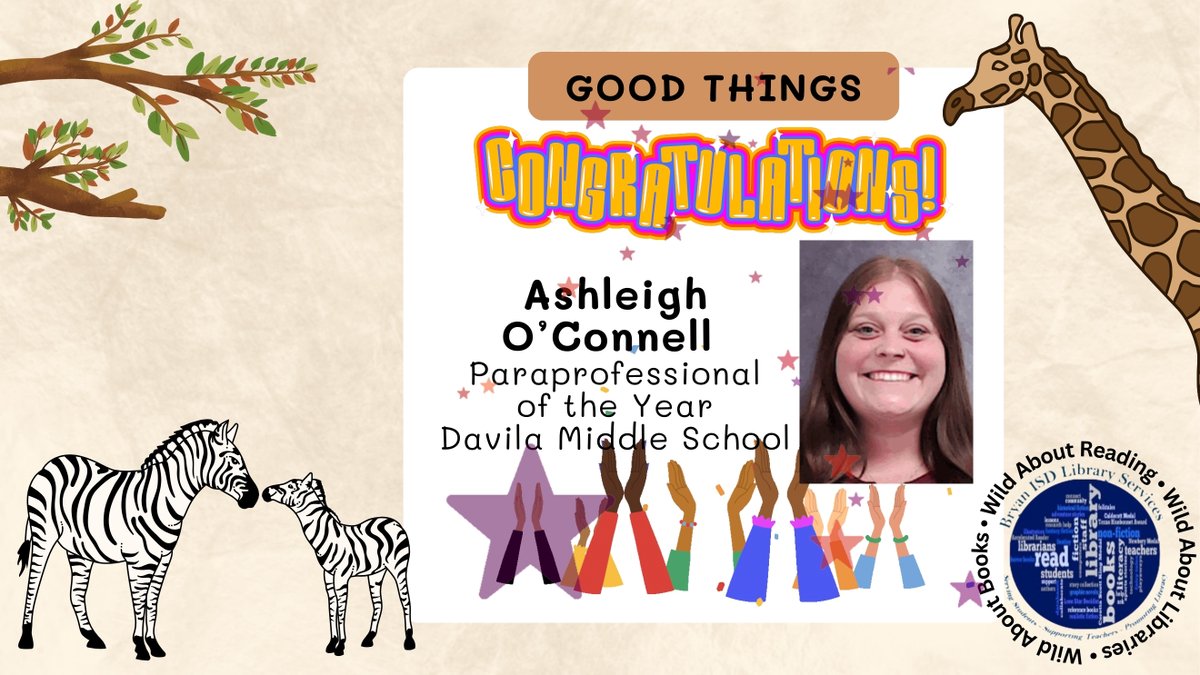 A BIG CONGRATULATIONS to <a href="/DavilaMS_BISD/">Davila MS</a> #LibraryAssistant Ashleigh O'Connell for being chosen as Davila's #ParaprofessionalOfTheYear! Thank you for all that you do for the school,  library,  staff,  students, and <a href="/BryanISD/">Bryan ISD</a>!  #WildAboutLibraries #WhatAreYouReading <a href="/BISD_ITech/">BISD ITech</a>