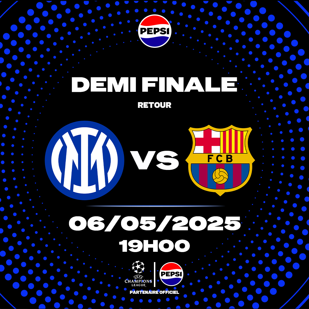Qui dominera l’Europe ? ⚽
Fais ton choix, lep ak Pepsi bu seed gouy 🧊🧊 

#PepsiSénégal
#InterVsBarça
#UCL