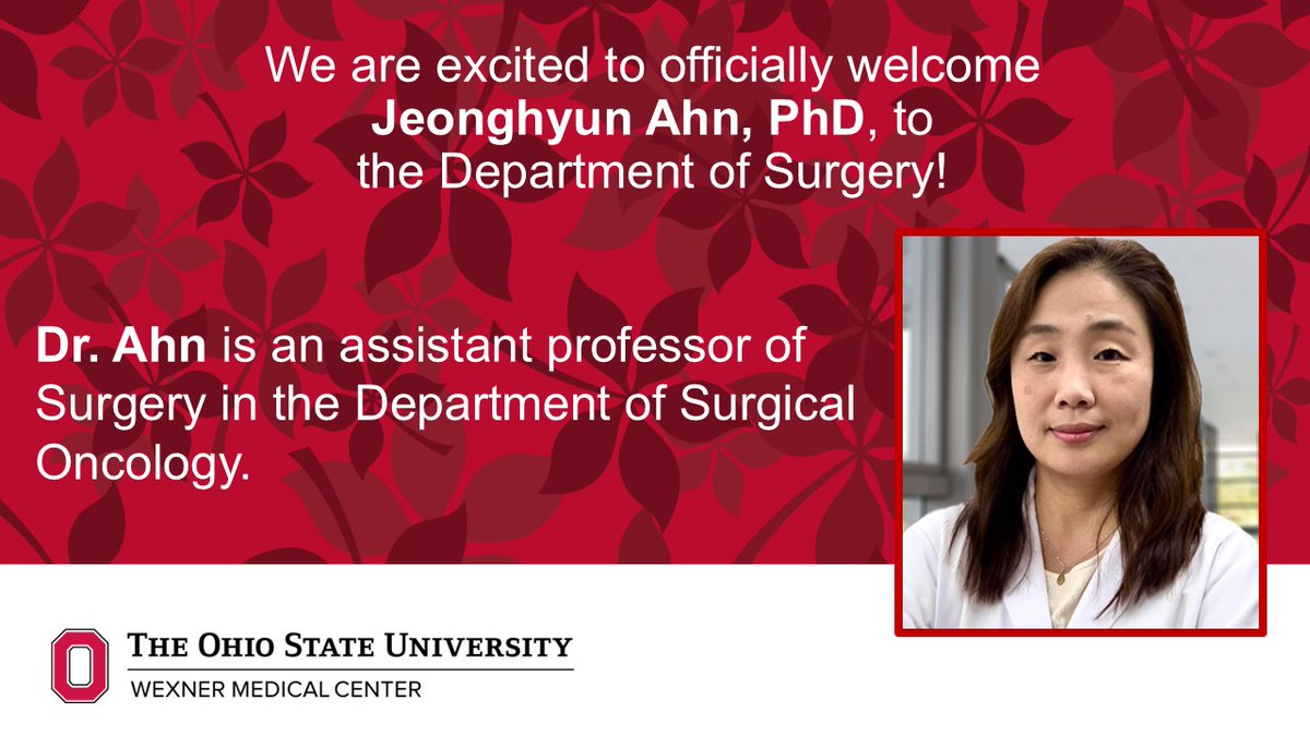👏 Join us in welcoming Dr. Jeonghyun Ahn, PhD, to #OhioStateSurg! Dr. Ahn's groundbreaking research on the STING pathway and cancer immunotherapy will be a tremendous asset to our team. We're lucky to have her as part of the Team! ⭕️🙌🙏⭕️