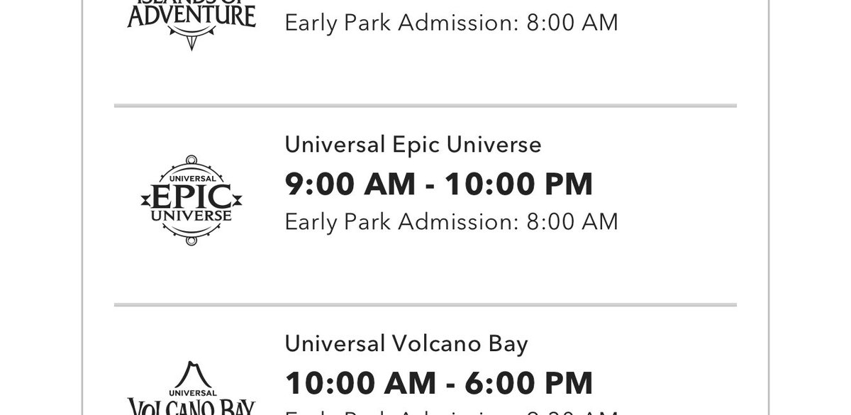 Epic Universe park hours have been updated opening week is now open 9am - 10pm.