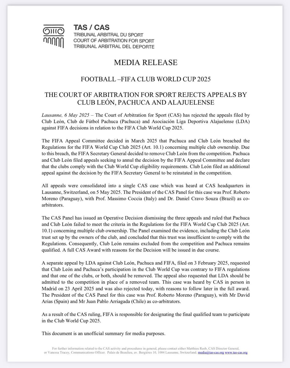 ¿Solamente el León? 🦁

Si la FIFA tuviera un gramo de correcta y justa debería dejar fuera del Mundial de Clubes a todos los equipos de la Liga MX. El problema no es el León, es todo el futbol mexicano que por años ha normalizado la ilegalidad, y lo seguirá haciendo.