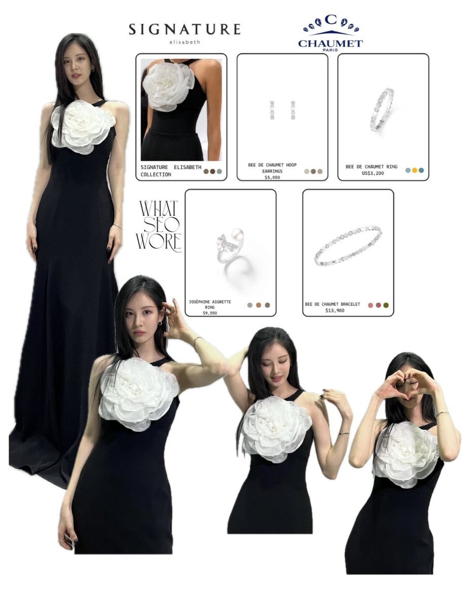 SIGNATURE.ELISABETH 

CHAUMET 

Bee De Chaumet Hoop Earrings
$5,050

Bee De Chaumet Ring
US$3,200

Josèphine Aigerette Ring
$9,550

Bee De Chaumet Bracelet
$13,900

250505 61st Baeksang Awards

#whatseowore #seohyun #서현