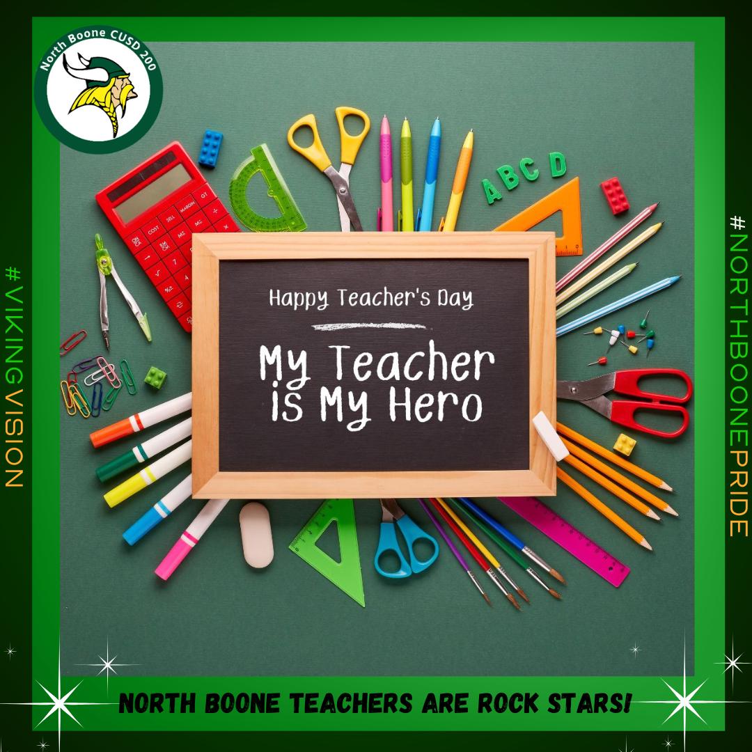 Happy Teacher Day to all the amazing North Boone educators! 🎉 Who was your favorite teacher &amp; what made them special? Share below! 👇 #HappyTeacherDay #ThankATeacher #VikingVision #NorthBoonePride