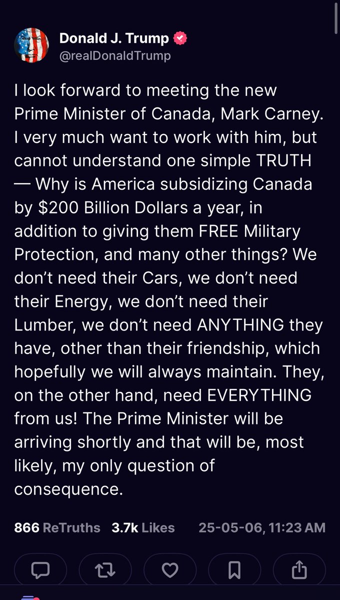 m_cloutier_'s tweet photo. Sur Thruth ….  Carney est supposé être l’homme de la situation, à lui jouer ! https://t.co/JtuO39WrBv
