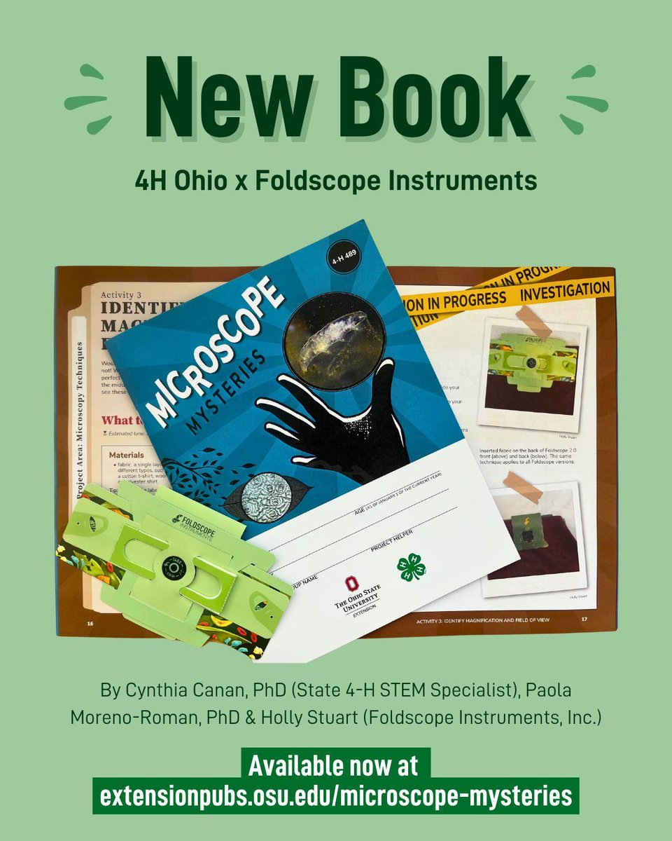 Foldscope (@teamfoldscope) on Twitter photo โจ Exciting news! Our new book โMicroscope Mysteriesโ is here ๐๐
Created in collaboration with <a href="/4H/">4-H</a> Ohio and <a href="/OhioState/">Ohio State</a> , this hands-on guide invites youth to explore the hidden worlds revealed through a Foldscope ๐ฌ
Perfect for intermediate-level learners, the book covers how โจ Exciting news! Our new book โMicroscope Mysteriesโ is here ๐๐
Created in collaboration with <a href="/4H/">4-H</a> Ohio and <a href="/OhioState/">Ohio State</a> , this hands-on guide invites youth to explore the hidden worlds revealed through a Foldscope ๐ฌ
Perfect for intermediate-level learners, the book covers how