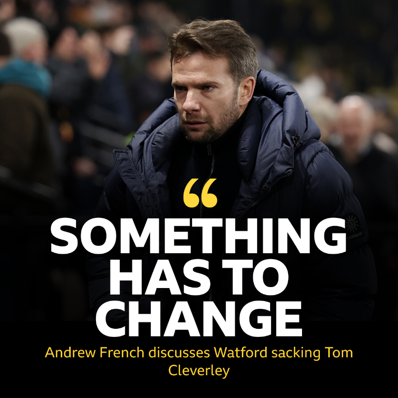 BBCSport3CR's tweet photo. "It may well be that [the owners] need to look in the mirror, rather than look out of the window, to see what that change is"

@androofrench joined us this afternoon on @BBC3CR to talk about Watford sacking Tom Cleverley. 

🎧 Listen back to the full chat over on @BBCSounds