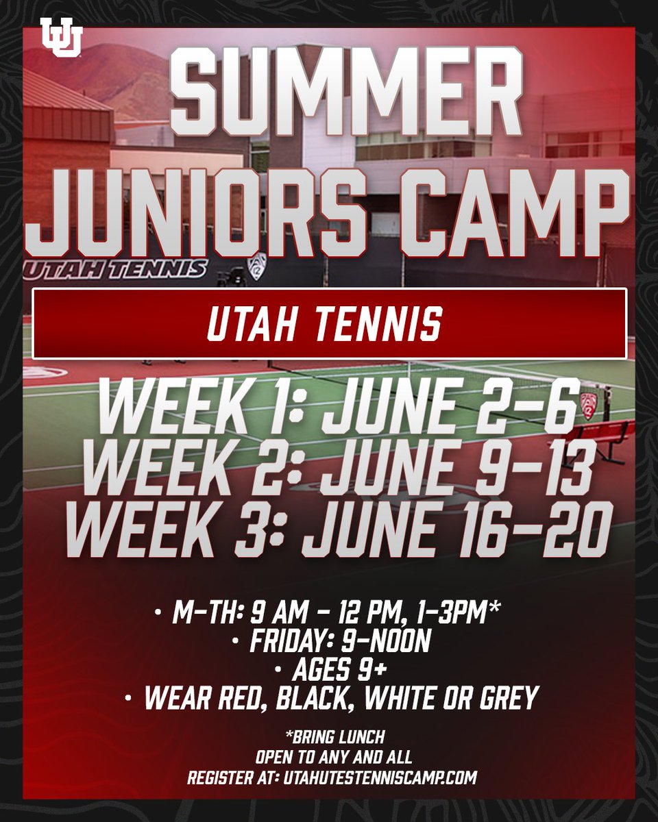 Junior Summer camps are just around the corner! 
Sign up now at utahutestenniscamp.com

#GoUtes
