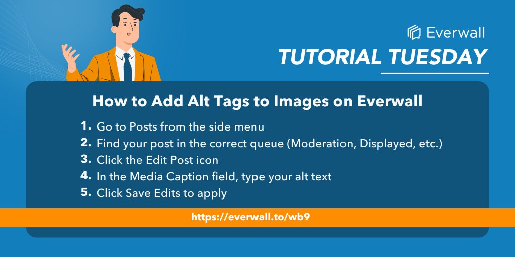 everwall's tweet image. Alt tags help your audience and your SEO. Add them to images in #Everwall in 5 easy steps.
#TuesdayTutorial #AltText #EventProfs