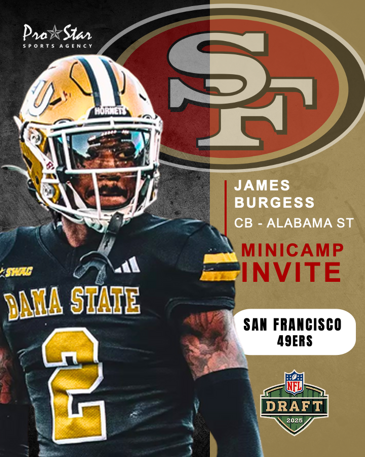 Congratulations to the 2024 @AeneasWilliams Award Winner out of <a href="/BamaStateFB/">Alabama State Football</a>, <a href="/jsmoove_002/">James “JB” Burgess Jr</a> on earning a RMC invite to the <a href="/49ers/">San Francisco 49ers</a> this week! Go do your thing, James! #ProStarFamily <a href="/CoachJames44/">Coach James</a> <a href="/Hula_Bowl/">Hula Bowl</a>