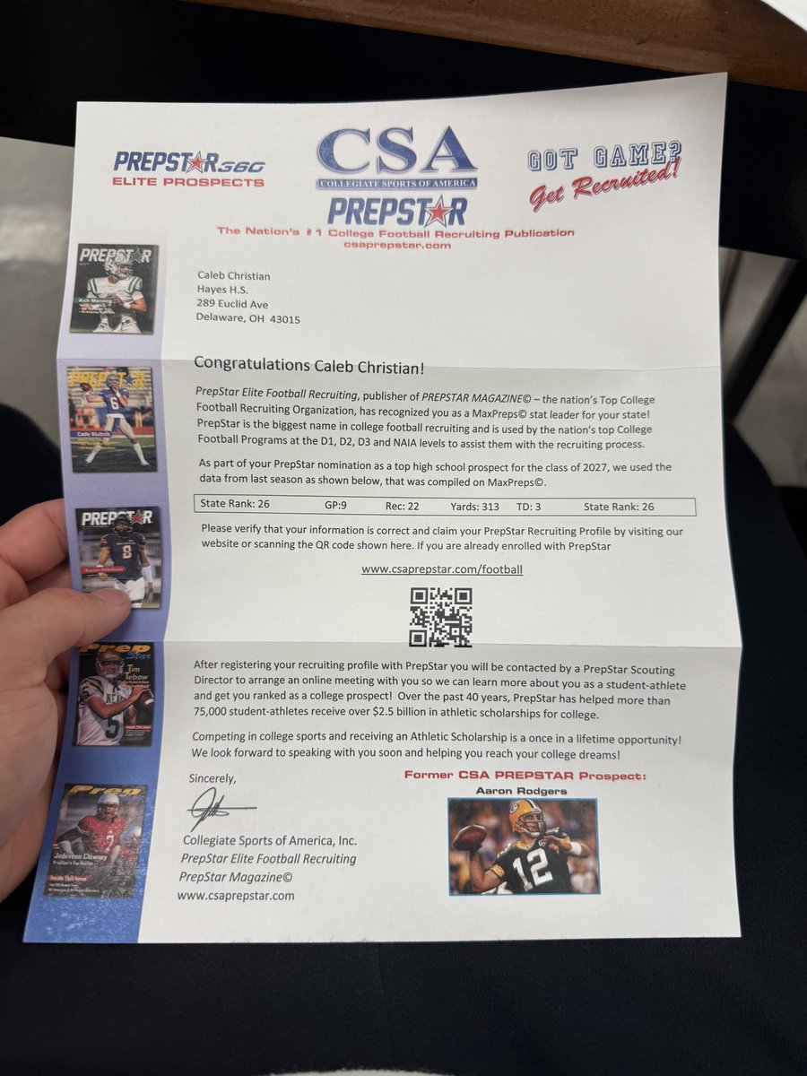 Caleb Christian (@caiebc2642) on Twitter photo Thank you so much <a href="/CSAPrepStar/">PREPSTAR</a> for the ranking. so blessed to be just outside the top 25 for the class of 27’ Top 15 on the way ‼️‼️
<a href="/HayesFootball19/">Delaware Hayes Football</a>
<a href="/Montgomery_DHHS/">Ryan Montgomery</a>
<a href="/CSAPrepStar/">PREPSTAR</a> Thank you so much <a href="/CSAPrepStar/">PREPSTAR</a> for the ranking. so blessed to be just outside the top 25 for the class of 27’ Top 15 on the way ‼️‼️
<a href="/HayesFootball19/">Delaware Hayes Football</a>
<a href="/Montgomery_DHHS/">Ryan Montgomery</a>
<a href="/CSAPrepStar/">PREPSTAR</a>