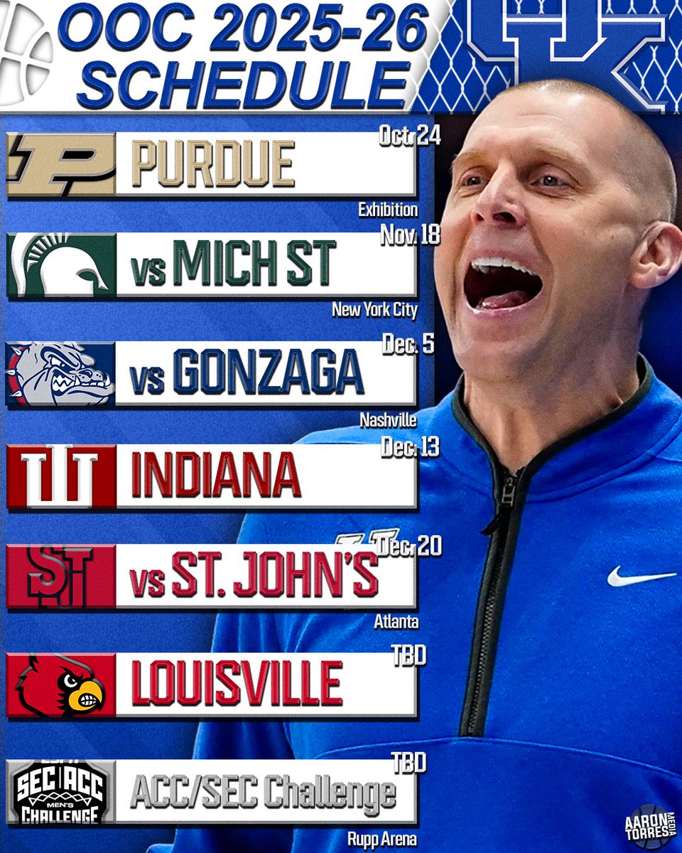 TorresOnUK's tweet photo. Mark Pope may have just put together the BEST out of conference schedule in all of college basketball.

Which game are you looking forward to the most?! https://t.co/tfyrG1QXsW