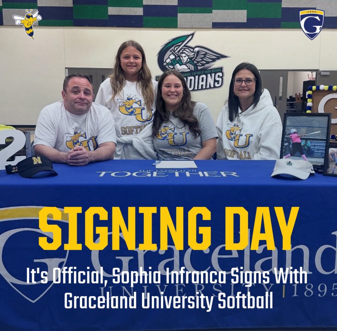 Graceland University Softball 🥎 (@softball_gu) on Twitter photo We are excited to announce the signing of Sophia Infranca <a href="/sophiainfranca/">Sophia Infranca - 2025</a> to <a href="/GracelandU/">Graceland University</a> and our <a href="/softball_gu/">Graceland University Softball 🥎</a> family. She is a Pitcher/Utility player from Greenwood, MO & attends St. Michael the Archangel HS.
🐝🥎 #WeJustGettinStarted We are excited to announce the signing of Sophia Infranca <a href="/sophiainfranca/">Sophia Infranca - 2025</a> to <a href="/GracelandU/">Graceland University</a> and our <a href="/softball_gu/">Graceland University Softball 🥎</a> family. She is a Pitcher/Utility player from Greenwood, MO & attends St. Michael the Archangel HS.
🐝🥎 #WeJustGettinStarted