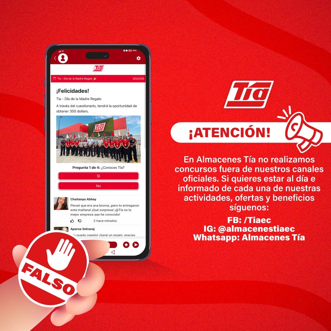 🚨 ¡Cuidado con los fraudes! 🚨

No te dejes engañar por comunicados falsos. 🛑
💡 Recuerda que solo en nuestros canales oficiales encontrarás información verificada sobre concursos y promociones. 

¡Denuncia cualquier contenido sospechoso y ayúdanos a tomar acción! ✨