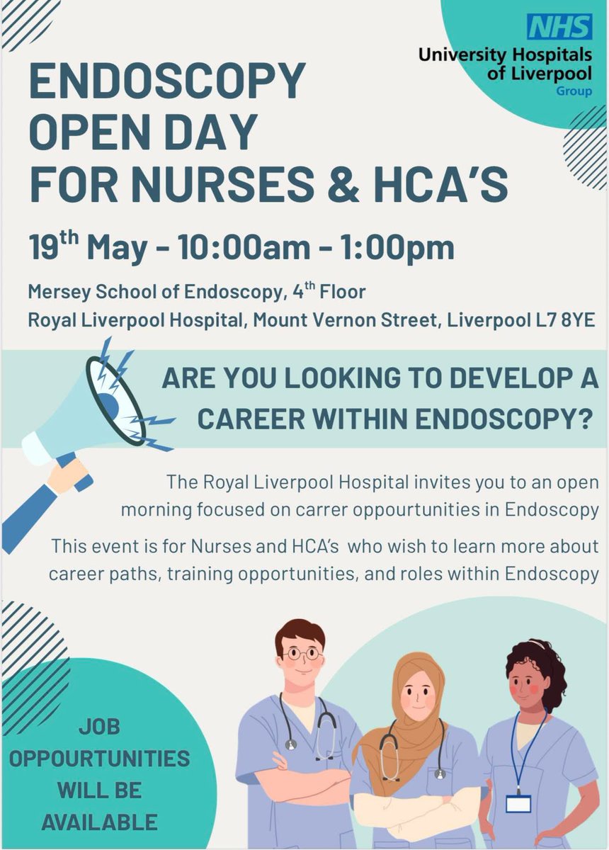 jayne farnon (@jayney12002) on Twitter photo Calling all band 3 and band 5 who would like a change in career. Our endoscopy unit is expanding and we are proudly doing an open day 19th May <a href="/nhsUHLG/">NHS University Hospitals of Liverpool Group</a>
Please come along. Calling all band 3 and band 5 who would like a change in career. Our endoscopy unit is expanding and we are proudly doing an open day 19th May <a href="/nhsUHLG/">NHS University Hospitals of Liverpool Group</a>
Please come along.