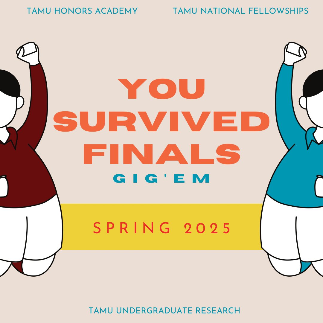 Congrat Ags: You survived finals!! Be proud of all you have accomplished this semester! We wish you safe travels wherever you are headed this summer. Here's to adventure, rest, and discovery! Come back in the fall and let's do it all again! #TAMUHonorsAcademy #YouBTHOFinals