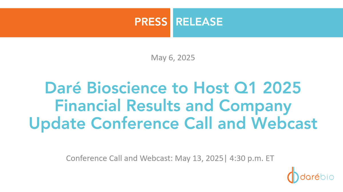 Tune in next Tuesday to hear our Q1 2025 financial results and a corporate update from our team – join us by dialing in or visiting “Presentations, Events &amp; Webcasts" in the Investors section of our website: ir.darebioscience.com/news-releases/…