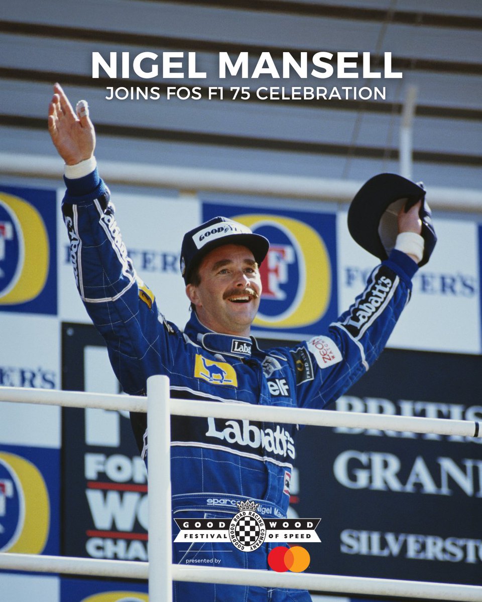 fosgoodwood's tweet photo. Il Leone is back!! Nigel Mansell is set to return to #FOS later this year to participate in the #F1 75 celebration. The 1992 Formula 1 World Champion will get back behind the wheel of his iconic Williams FW14B and race-winning FW11 over the weekend - creating a spectacle that you won't want to miss! Will we see you there?