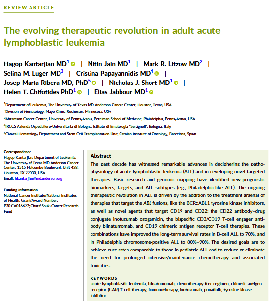 ACS Journal Cancer (@journalcancer) on Twitter photo This new review article led by <a href="/DrHKantarjian/">Hagop Kantarjian,MD</a> & colleagues details the ongoing revolutionary paradigm shift in acute lymphoblastic leukemia (ALL) treatment, focusing on adult ALL and breakthrough targeted treatments: acsjournals.onlinelibrary.wiley.com/doi/10.1002/cn… <a href="/OncoAlert/">OncoAlert</a> #LeuSM This new review article led by <a href="/DrHKantarjian/">Hagop Kantarjian,MD</a> & colleagues details the ongoing revolutionary paradigm shift in acute lymphoblastic leukemia (ALL) treatment, focusing on adult ALL and breakthrough targeted treatments: acsjournals.onlinelibrary.wiley.com/doi/10.1002/cn… <a href="/OncoAlert/">OncoAlert</a> #LeuSM