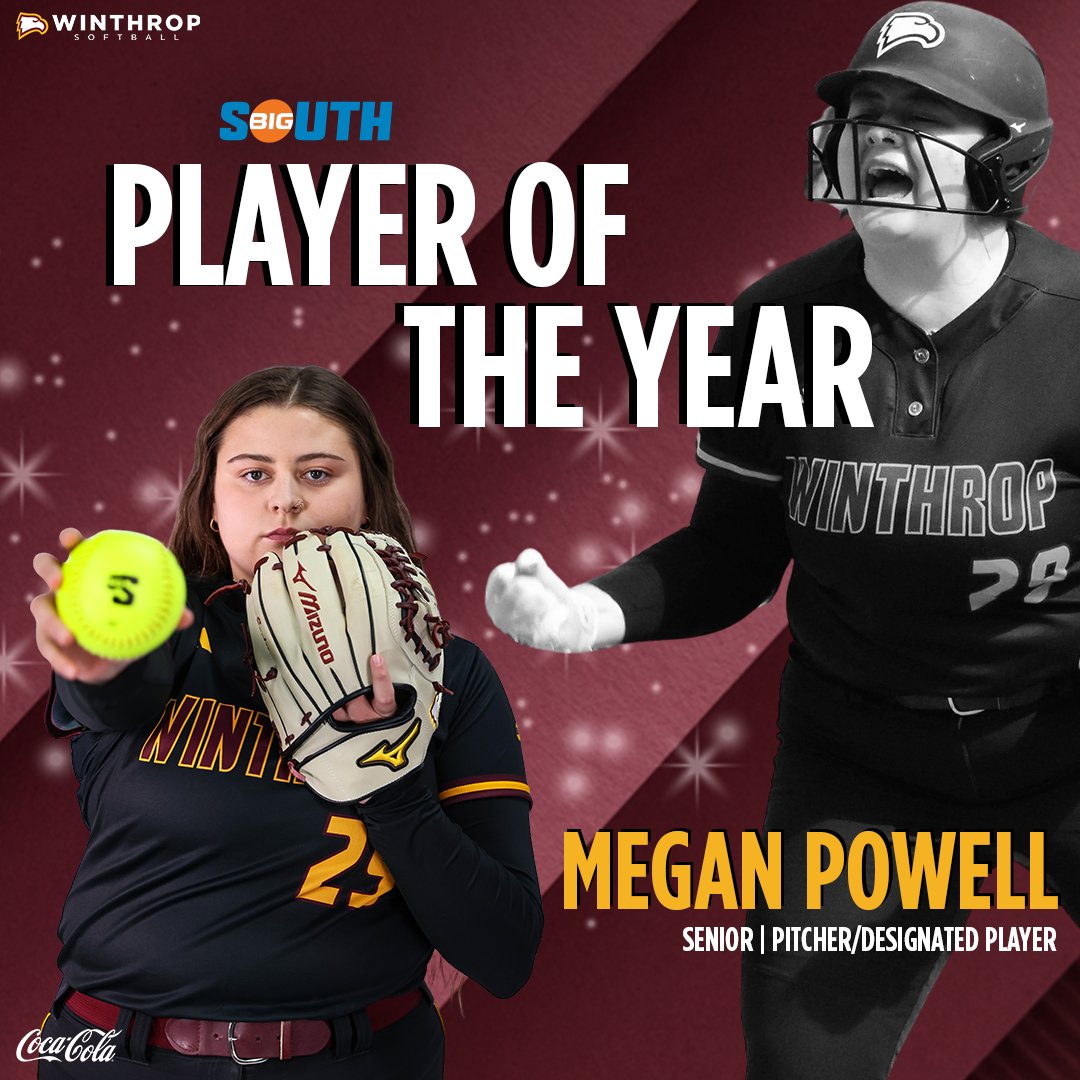 Winthrop Softball (@winthropsoftbal) on Twitter photo 🏆ℙ𝕃𝔸𝕐𝔼ℝ 𝕆𝔽 𝕋ℍ𝔼 𝕐𝔼𝔸ℝ🏆
Megan Powell is the <a href="/BigSouthSports/">Big South Conference</a> Softball Player of the Year💪
- .317/20 runs/9 HR/32 RBI
- 2.16 ERA/14 wins/4 shutouts/116 K
#ROCKtheHILL | #BigSouthSB 🏆ℙ𝕃𝔸𝕐𝔼ℝ 𝕆𝔽 𝕋ℍ𝔼 𝕐𝔼𝔸ℝ🏆
Megan Powell is the <a href="/BigSouthSports/">Big South Conference</a> Softball Player of the Year💪
- .317/20 runs/9 HR/32 RBI
- 2.16 ERA/14 wins/4 shutouts/116 K
#ROCKtheHILL | #BigSouthSB