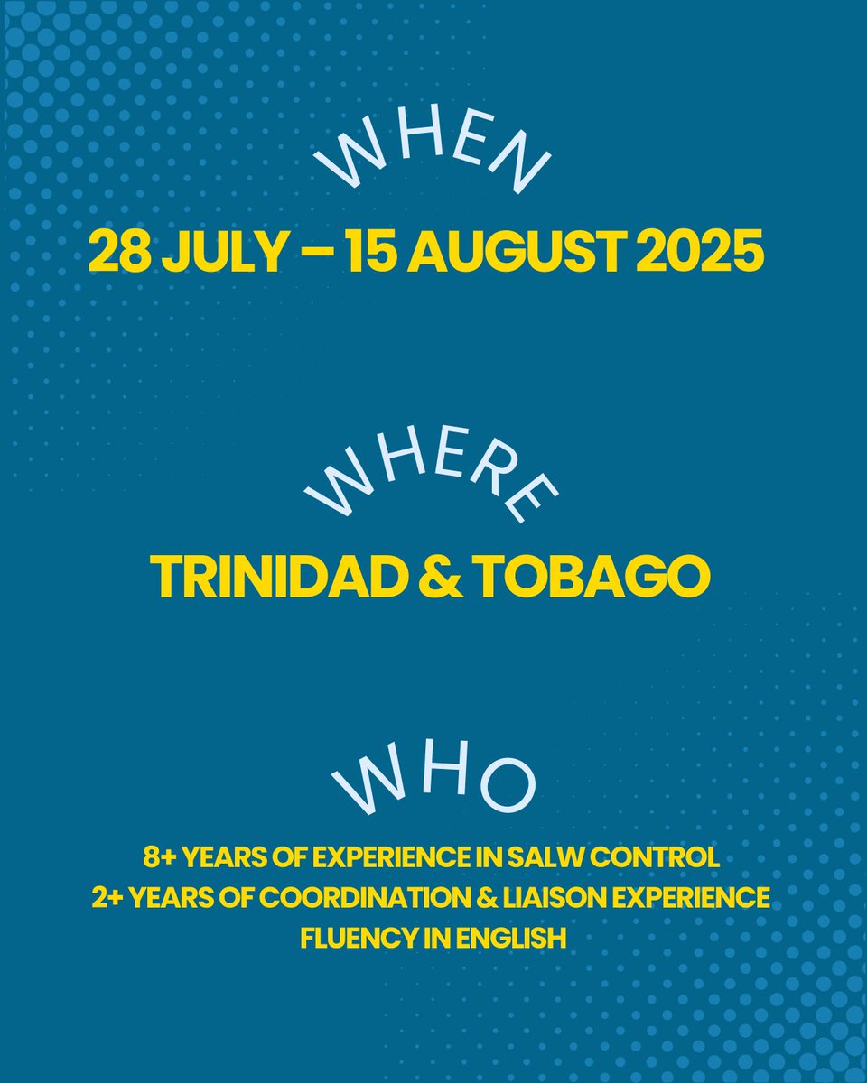 📢 CALL FOR NOMINATIONS: #SALWFellowship in the Caribbean region for mid-level practitioners!

📅 28 July – 15 Aug 2025
📍 Trinidad &amp; Tobago
⏳ Deadline: 15 May

🔗 More info: bit.ly/SALW-Fellowship