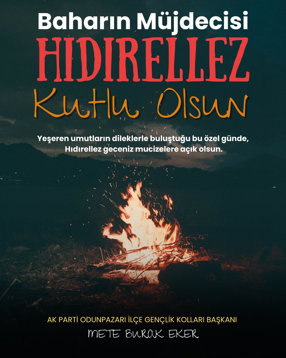 Baharın gelişiyle birlikte umutlarımız yeşeriyor, dualarımız gökyüzüne karışıyor…
Hıdırellez, bolluğun, bereketin ve kardeşliğin bayramı.
Dileklerimizin kabul, gönüllerimizin huzurla dolduğu bir yıl olsun.

Tüm gençlerimizin Hıdırellez Bayramı kutlu olsun!🌸🌿
