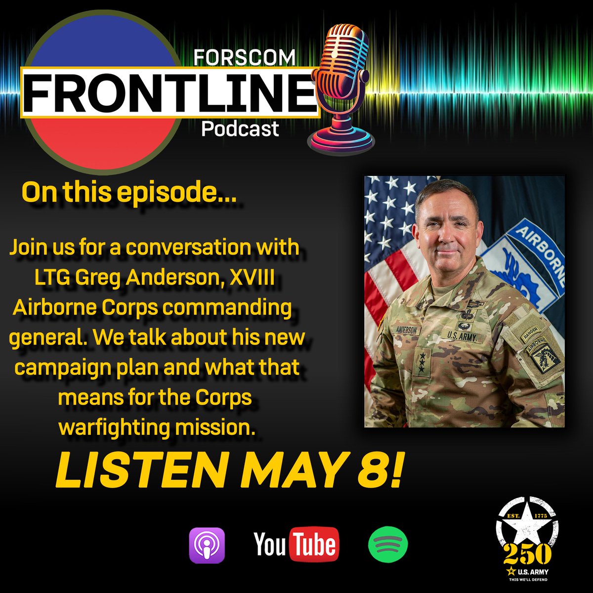 FORSCOM's tweet image. 📺 Watch EVERY episode of the Frontline podcast on our YouTube channel: youtube.com/channel/UCkcU1…
Listen to every episode on your favorite podcast platform or at one of the links below.
🔹 podcasts.apple.com/us/podcast/the…
🔹 open.spotify.com/show/3FXb1jG7P…
#FORSCOMFrontline #BeAllYouCanBe @USArmy