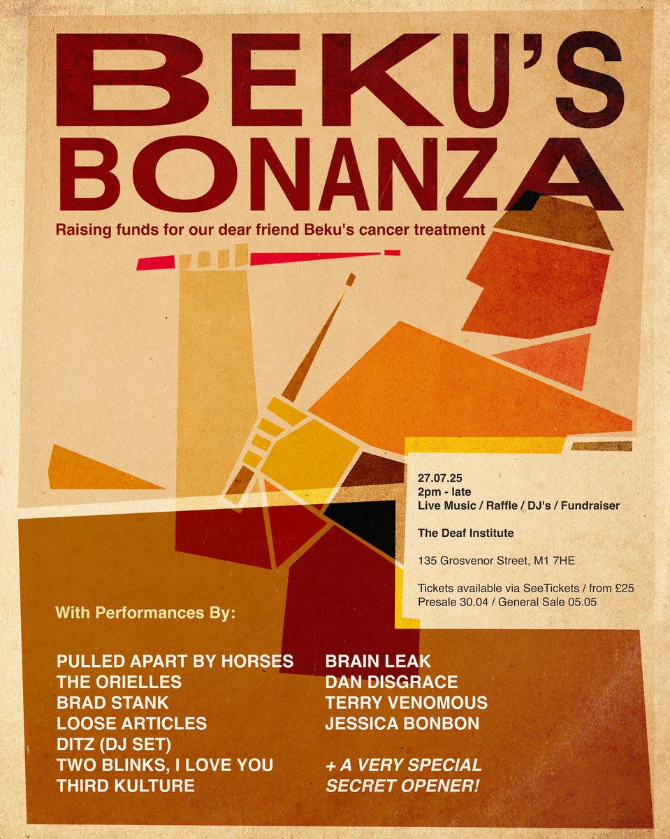 _LooseArticles's tweet image. ON SALE
Snap up tickets for Bekus Bonanza! So many mega acts all raising money for @Beku__Beku cancer treatment.
Lets try raise 10k through ticket sales and throw a massive party for this legend!
theatresonline.seetickets.com/event/beku-s-b…