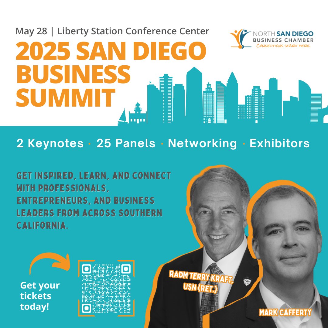sdbizchamber's tweet image. Just Weeks Away! Join us May 28 for the 5th Annual San Diego Business Summit - 25 panels, 50+ expert speakers, and keynotes from top regional leaders.

Get your tickets today! sdbusinesschamber.com/san-diego-busi…

#SDBS2025 #nsdbc #sandiegonetworking #businesssummit #localbusiness